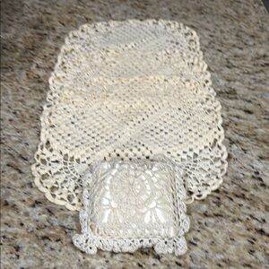4 Pc Bundle Farmhouse Cottagecore 3 Crochet Doilies & 1 Mini Crochet Pillow